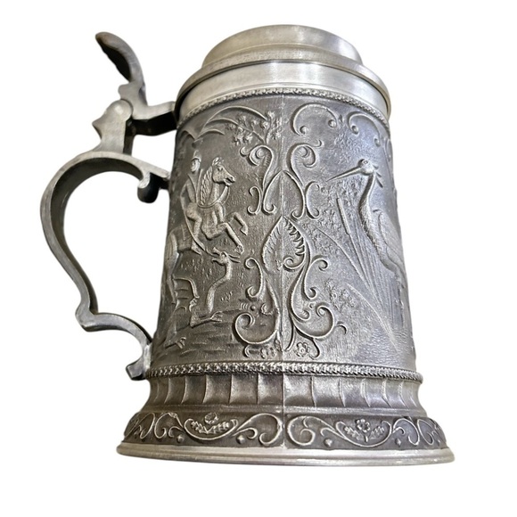 Vtg. Ha ha rein zinn german pewter hunting scene Drinkware Set marked - Picture 4 of 15